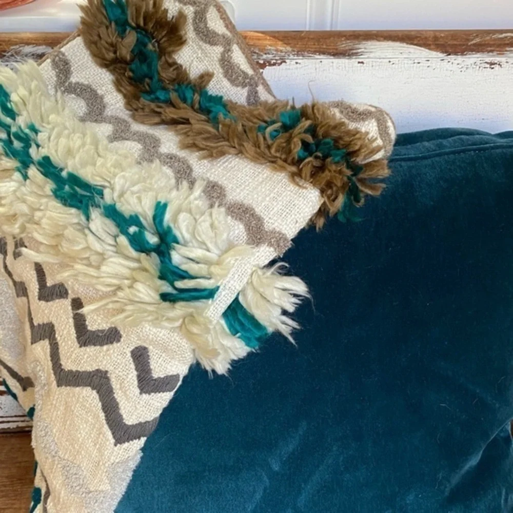 Anthropologie Blue Square Velvet Accent Pillow